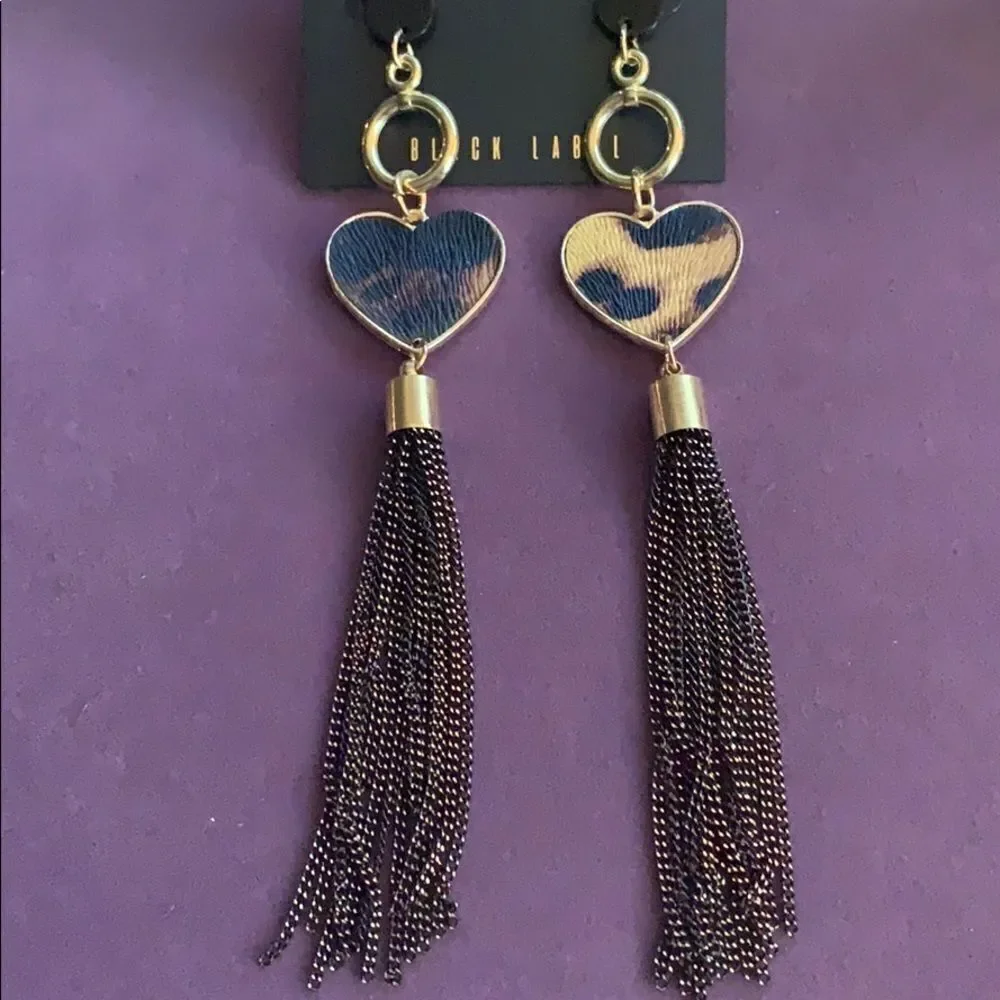 Animal print heart tassel earrings‎